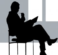 Consulting man sitting in chair