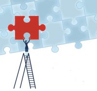 woman on ladder holder puzzle piece